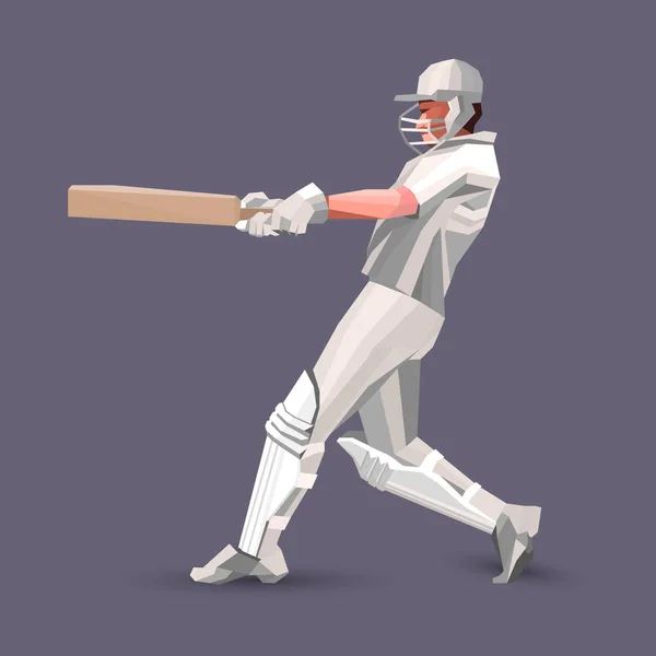 Abstrato jogador de críquete poligonal baixo poli ilustração — Vetor de Stock