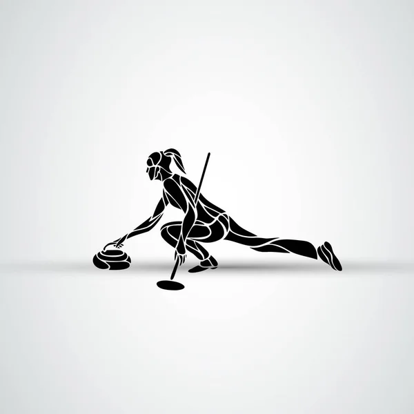 Silhouette vectorielle isolée d'athlète de curling. Femme boucleur vecteur — Image vectorielle