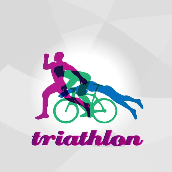 Color flat logo triathlon. Vector figures triathletes — Stock Vector