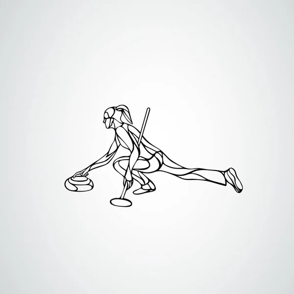 Atlet izole vektör anahat siluet curling. — Stok Vektör