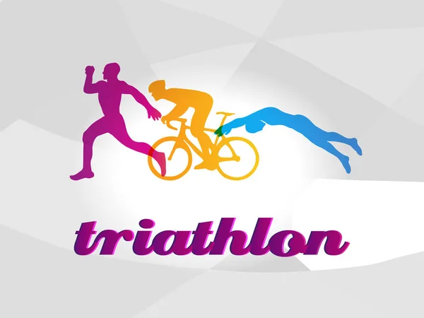 Color flat logo triathlon. Vector figures triathletes — Stock Vector