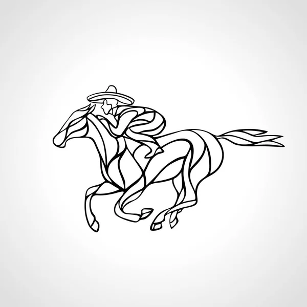 Jezdec rider v velké sombrero silueta vektorové ilustrace — Stockový vektor