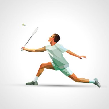 Polygonal professional badminton player. Vector illustration eps clipart