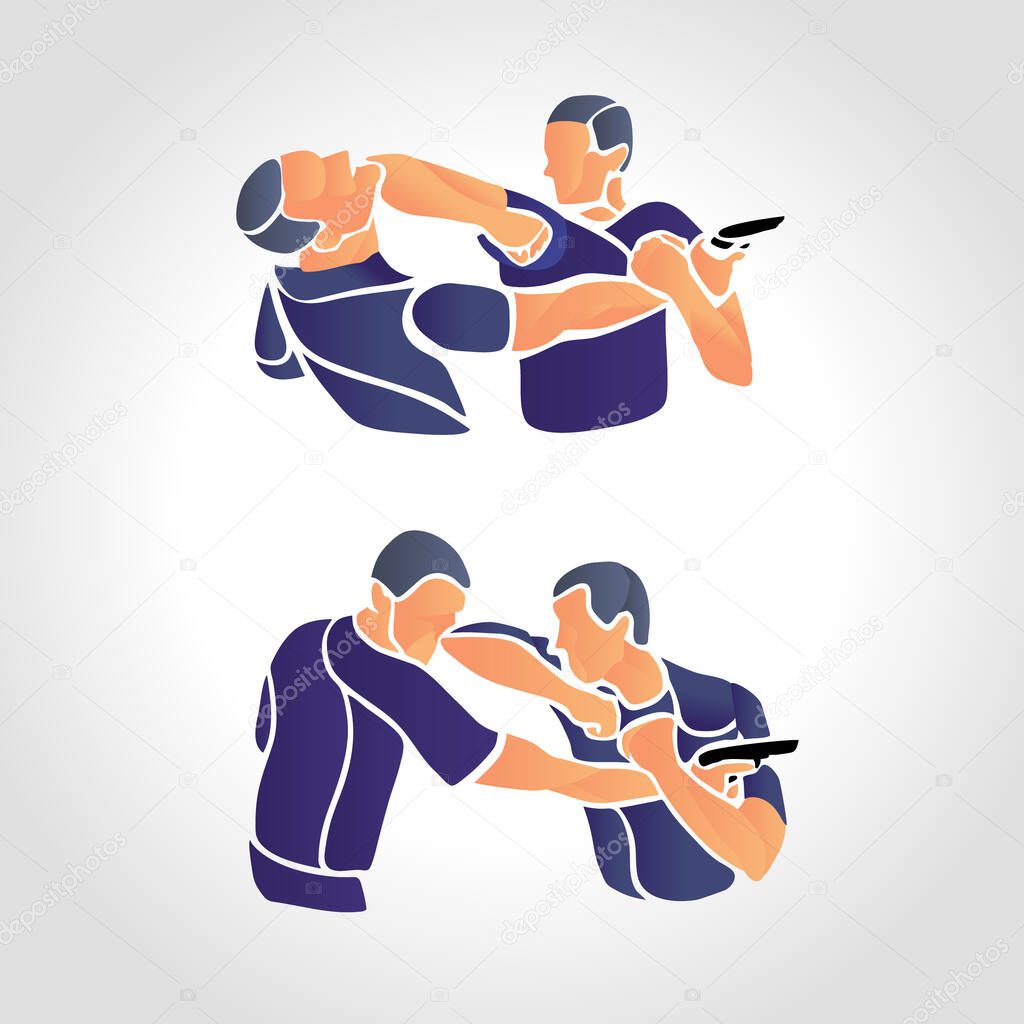 Vector Krav Maga Sparring Cartoon Illustration. Fight two people. Branding Identity Corporate Logo isolated on a white background
