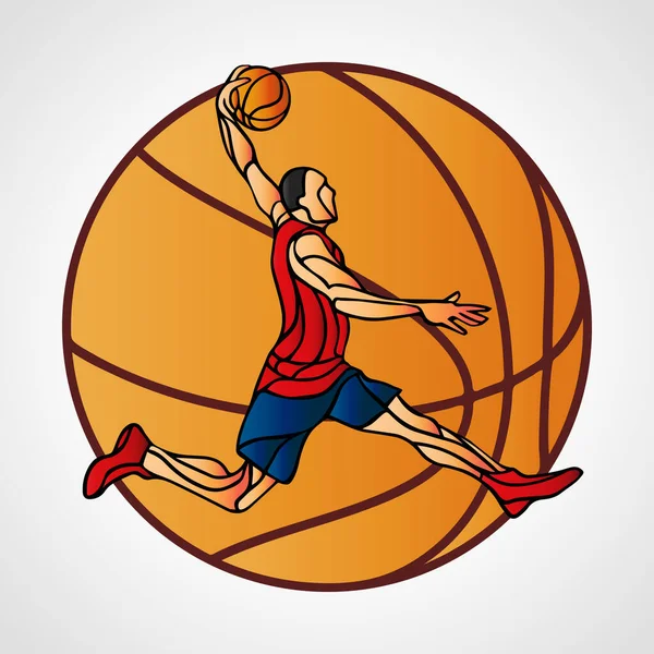 Baloncesto jugador slam dunk color ilustración vector eps10 — Vector de stock