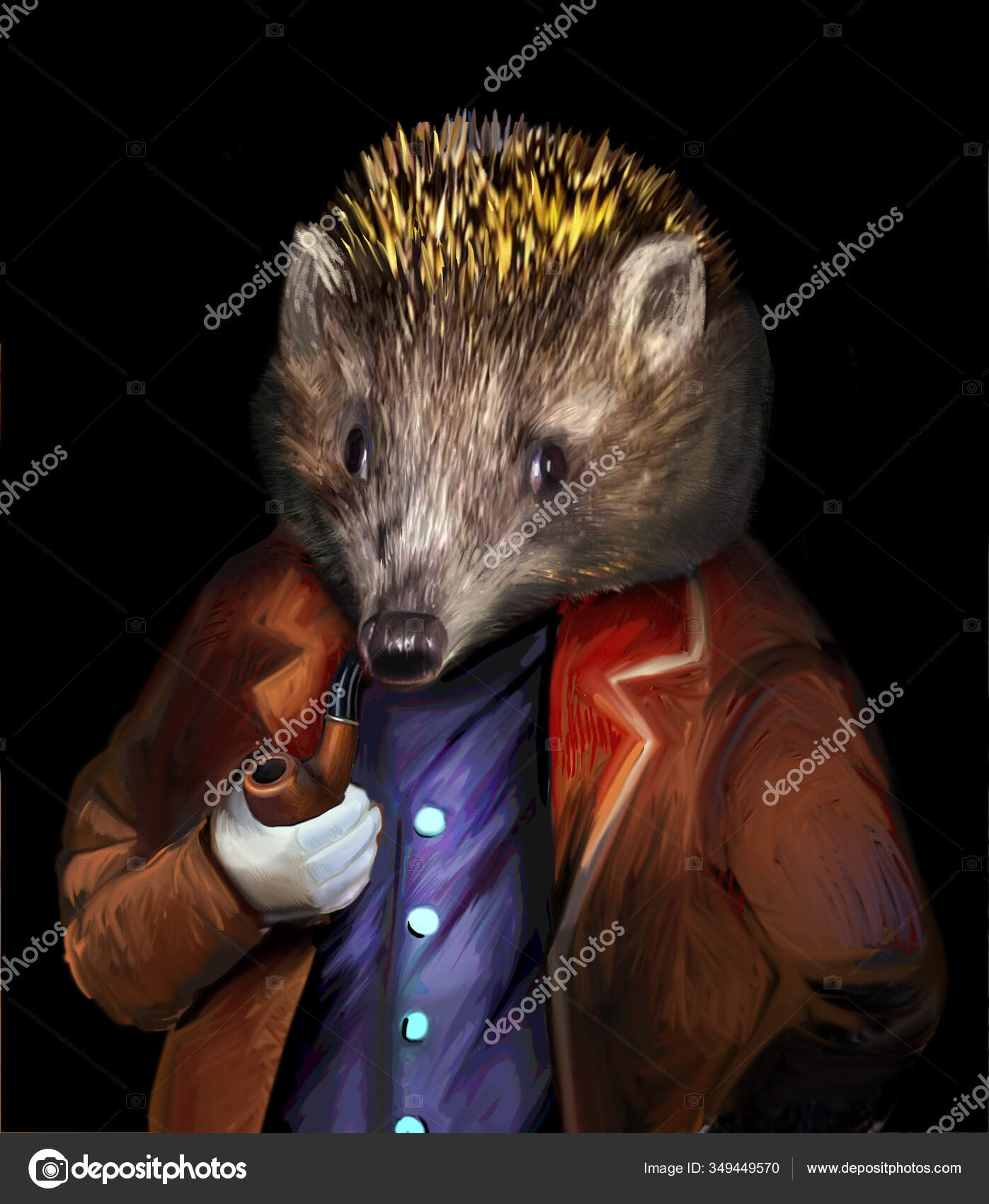 Hedgehog in clothes with a pipe anthropoid animal Stock Photo by ©Kluva
