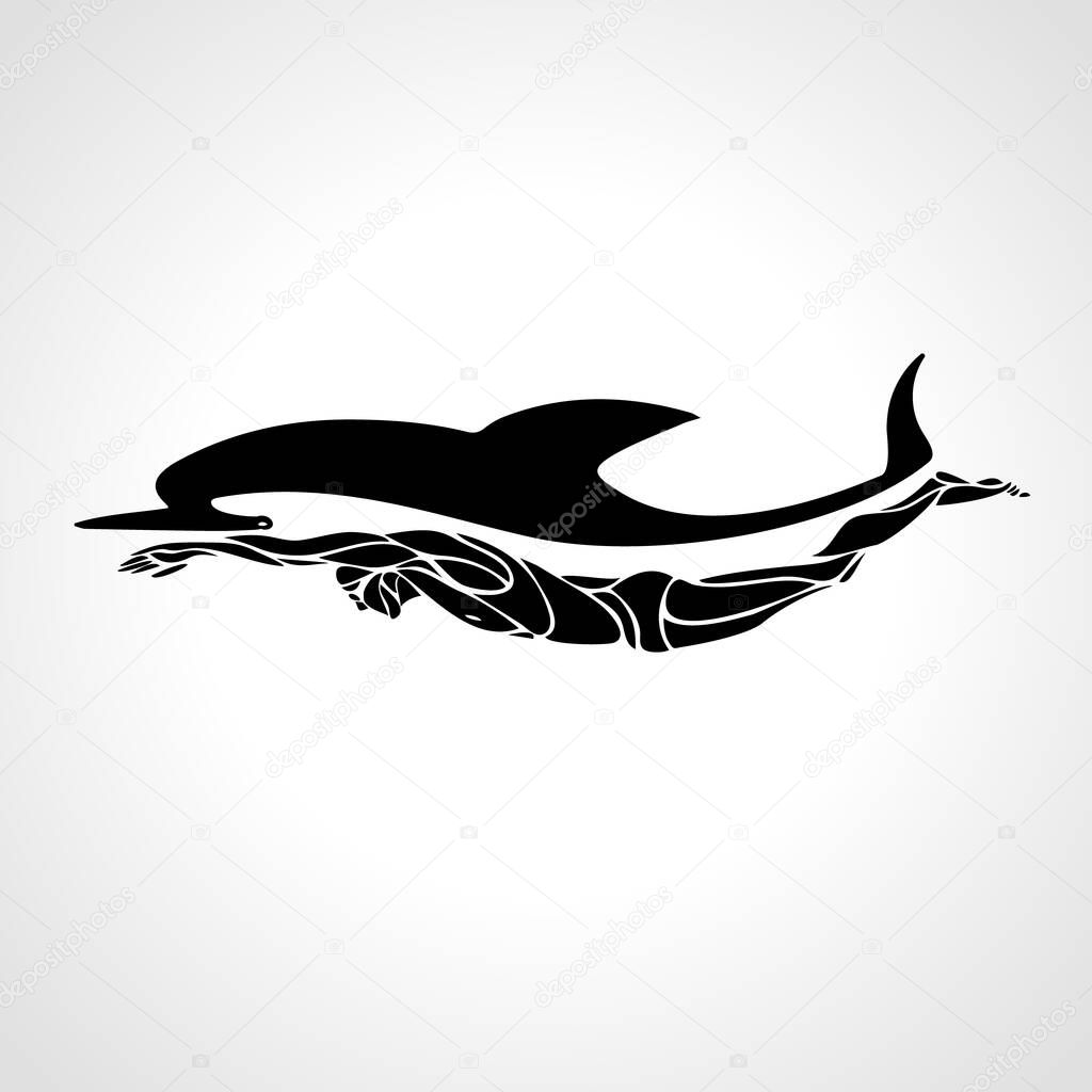 Professional swimmer dolphin vector logo illustration eps10