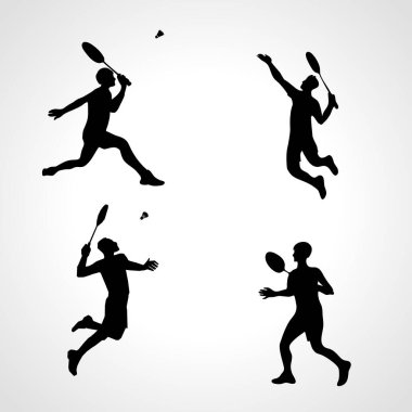 Badminton Oyuncuları Siluetleri Vektör Resmini Ayarla Clipart