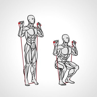 Direniş Bandosu Row 'la çömelin. Quadriceps eğitimi.