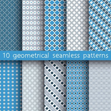 10 geometrik sorunsuz desenleri, desen renk örnekleri, vektör.