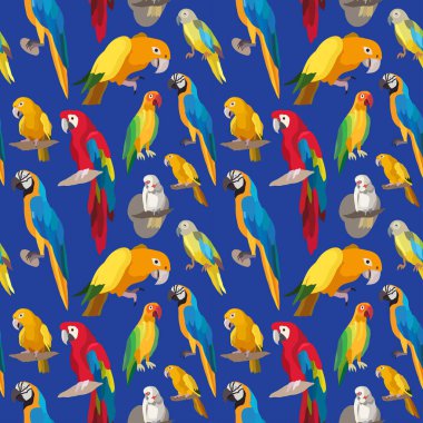 Papağan kuş ile Dikişsiz renkli tropikal desen.