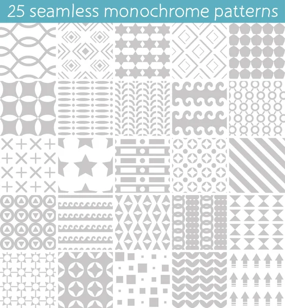 25 naadloze zwart-wit patroon. Naadloze patroon vector. — Stockvector