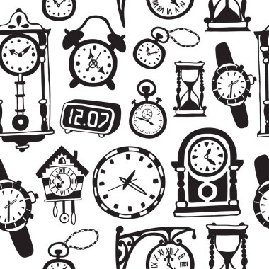 Doodle saatler ve saatler ile Seamless Modeli.