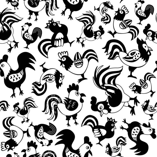 Seamless pattern with roosters. — Stock Vector