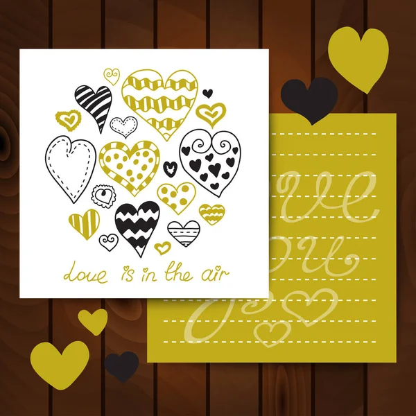 Aftelkalender voor Valentijnsdag vector kaart Sjablonen met letters en harten — Stockvector