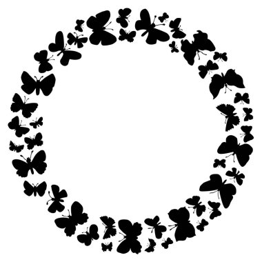 Kelebekler uçan yuvarlak çerçeve.