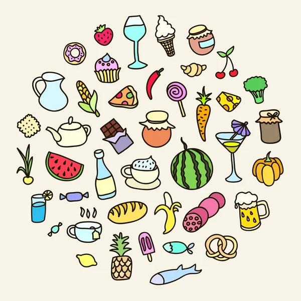 Définir des icônes sur le thème de la nourriture, différents plats et cuisines . — Image vectorielle