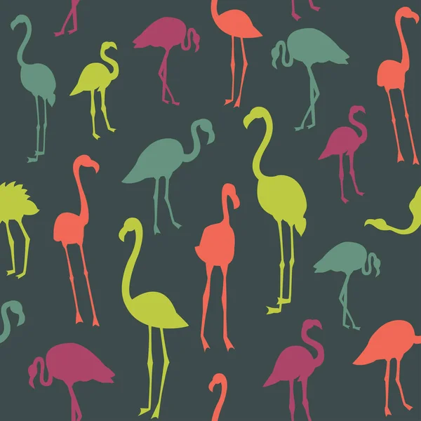 Vector pattern with flamingo bird silhouette. — Stock Vector