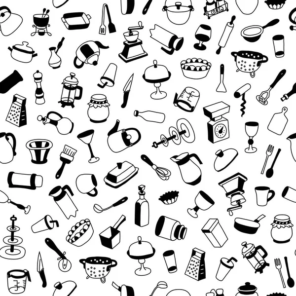 Seamless pattern with different types of cookware. — Stock Vector