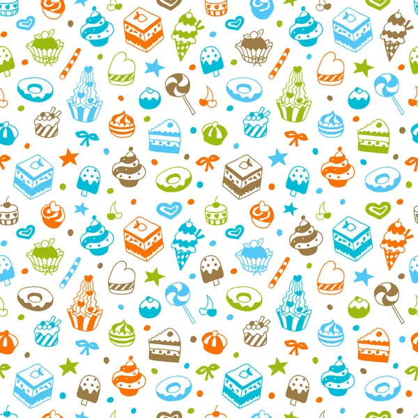 Vector doodle seamless pattern with bake and sweets. — Stock Vector