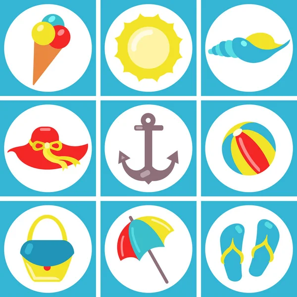 Conjunto de iconos planos de verano. — Vector de stock