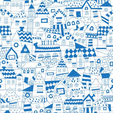 Elle çizilmiş kasaba Dikişsiz desen bir defter üzerinde çizilmiş doodle