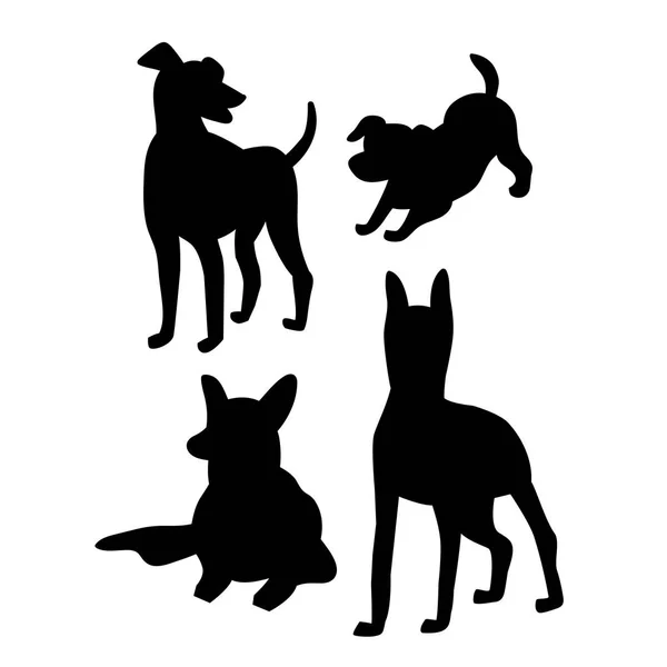 Black silhouettes of dogs on a white background. — Stock Vector