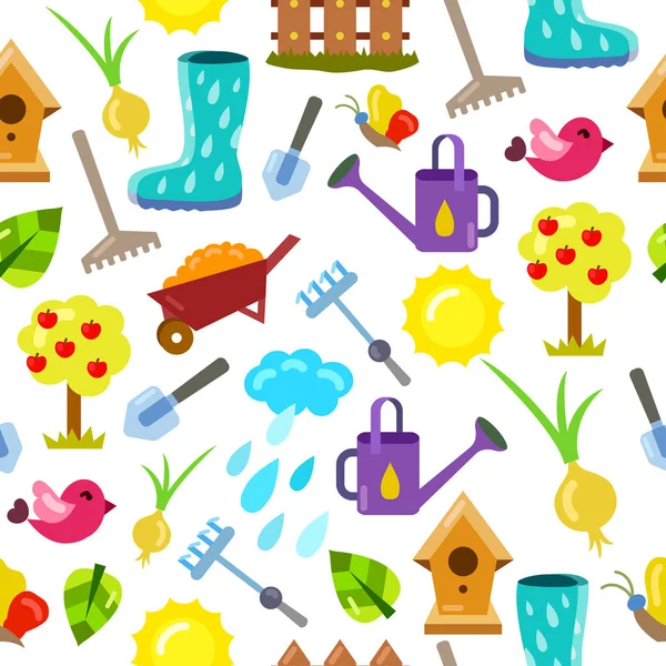 Seamless pattern with gardening objects. — Stock Vector