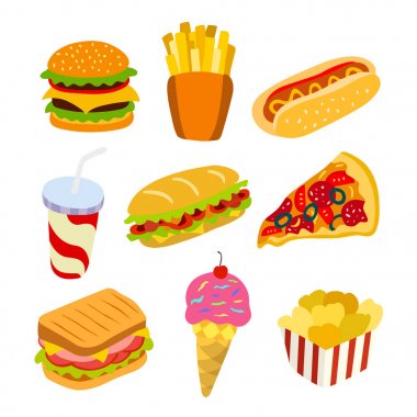 Bir grup fast food ikonu. 