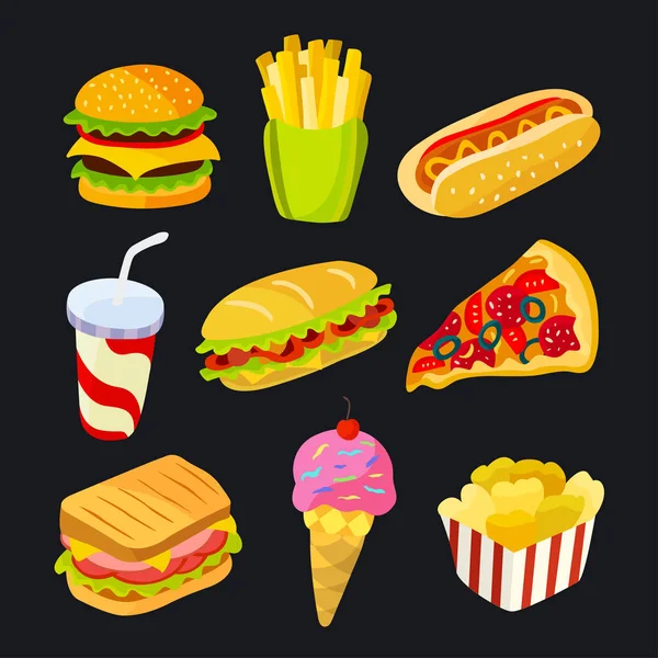 Conjunto de iconos de comida rápida . — Vector de stock