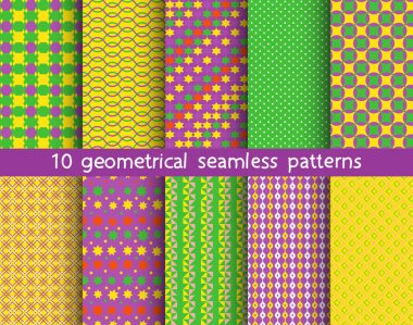 10 geometrik desenleri, desen renk örnekleri, vektör. 