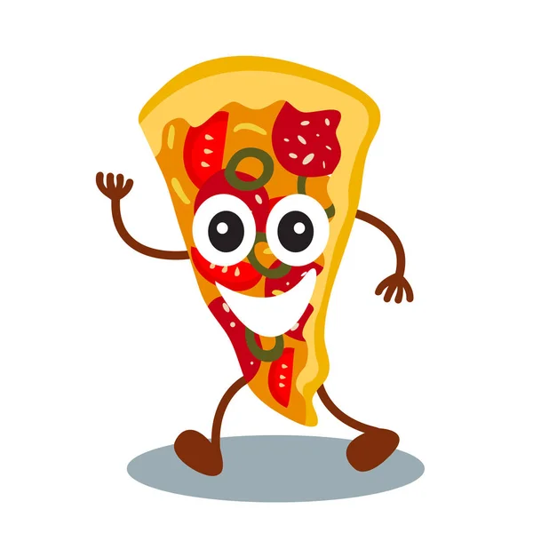 Funny, cute fast food pizza with smiling human face isolated on