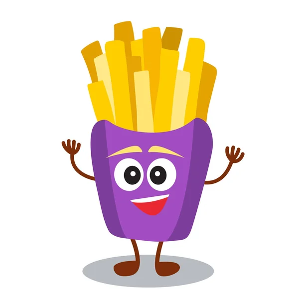 Rolig, Söt snabbmat pommes frites med leende ansikte isola — Stock vektor