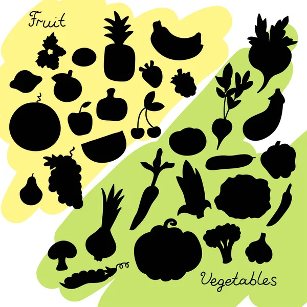 Grönsaker och silhuetter. — Stock vektor