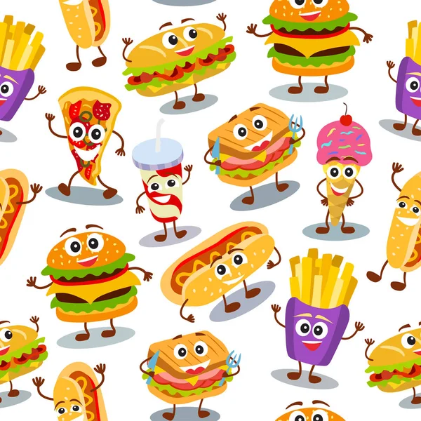 Zabawny, uroczy fast food z uśmiechający się wzór ludzkiej twarzy dla dzieci r — Wektor stockowy