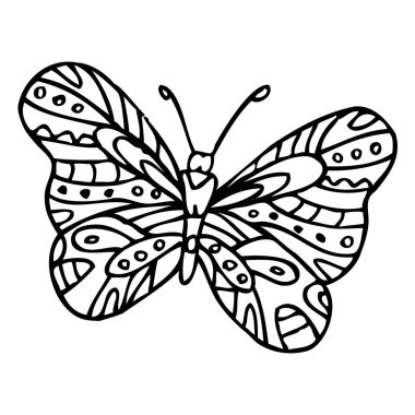 Siyah beyaz backg izole dekoratif süslü kelebek doodle