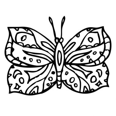 Siyah beyaz backg izole dekoratif süslü kelebek doodle