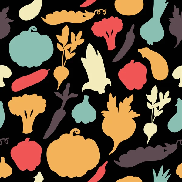 野菜シルエットのシームレスな背景のベクトル パターン — ストックベクタ