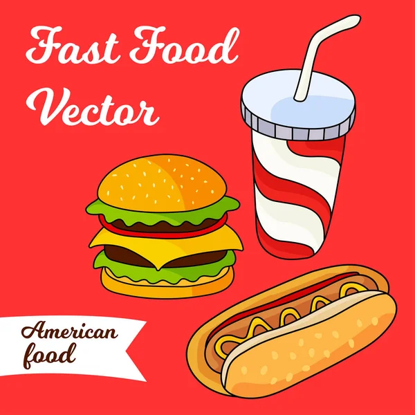 Karta z fast food (hamburgery, hot dog i napojów bezalkoholowych w Puchar wi — Wektor stockowy