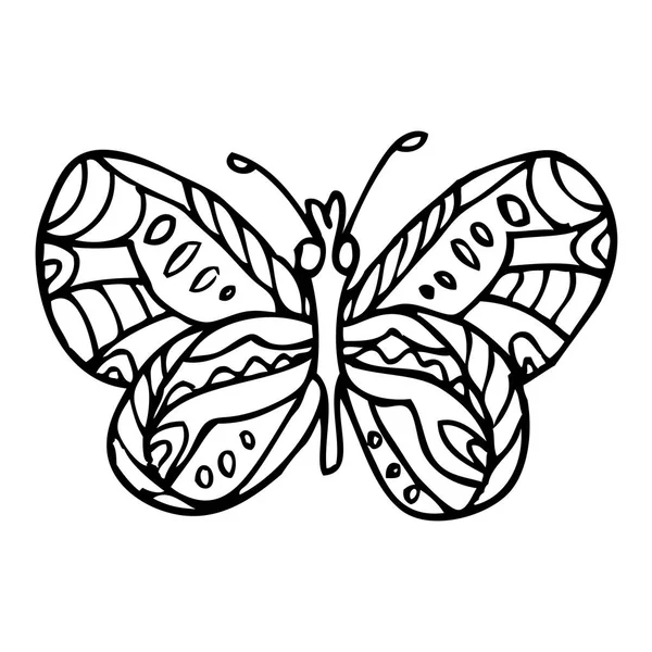 Black doodle decorative ornate butterfly isolated on white backg — Stock Vector