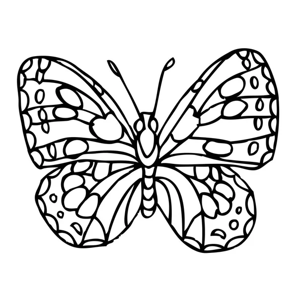 Borboleta ornamentada decorativa doodle preto isolado em backg branco — Vetor de Stock