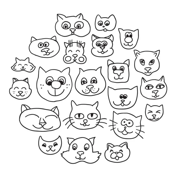 Set of cute cat faces on white background. — Stock Vector