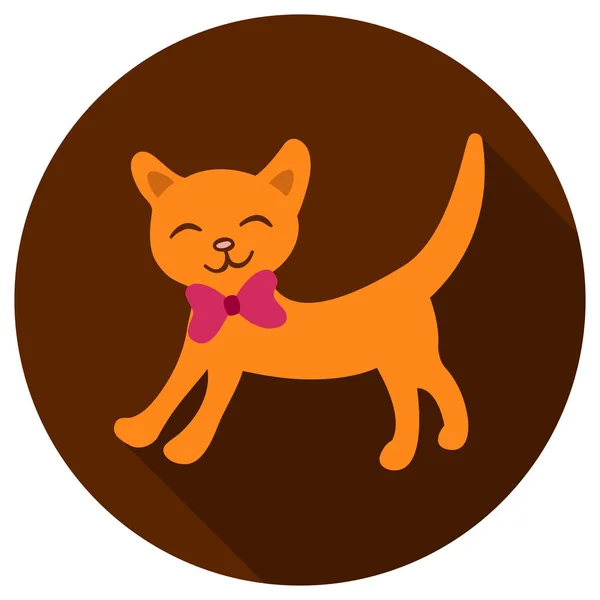 Icono plano vector gato sobre fondo circular marrón . — Archivo Imágenes Vectoriales