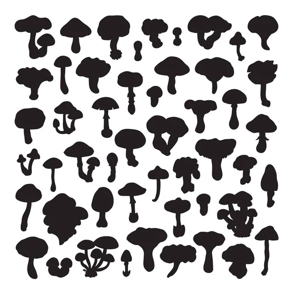Set of vector mushroom silhouettes. — Stock Vector