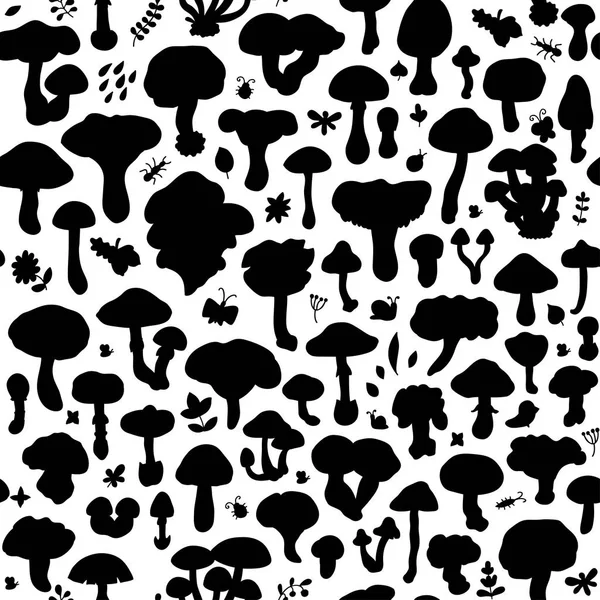 Vector seamless pattern with mushroom silhouettes. Autumn forest — Stock Vector