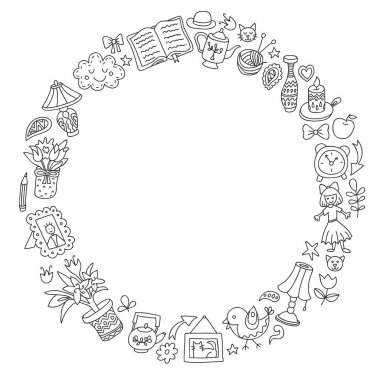 Ev vektör doodle kare. 