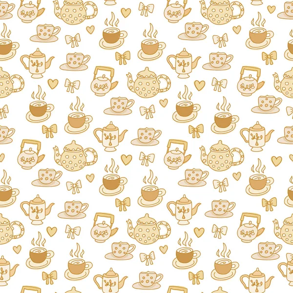 Pattern with teapots and cups. — Stock Vector