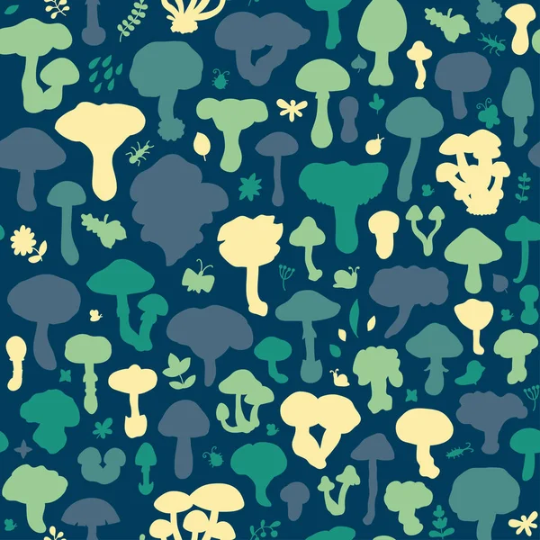 Vector seamless pattern with mushroom silhouettes. — Stock Vector