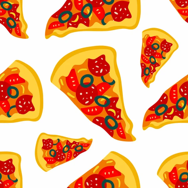 Patrón sin costura vectorial con pizza . — Archivo Imágenes Vectoriales