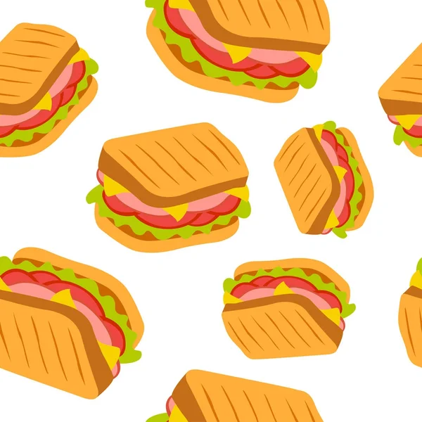 De naadloze patroon vector met sandwich. — Stockvector